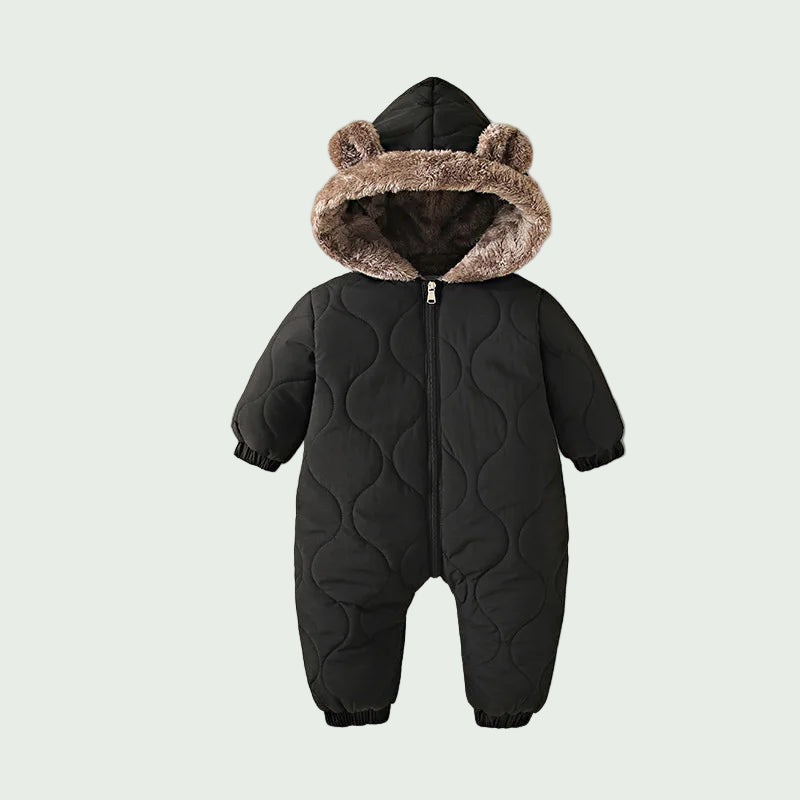 Combinaison Hiver Bébé en Polaire Beige – Tenue Chaude à Capuche pour Nouveau-Né