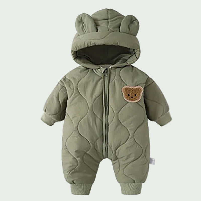 Combinaison Hiver Bébé Doublée Fourrure Marron – Motif Ourson, Chaude & Douce pour Garçon et Fille