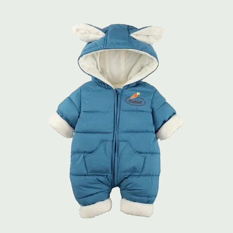 Combinaison Hiver Bébé Mauve – Combinaison Chaude en Velours avec Capuche Lapin, Garçon & Fille