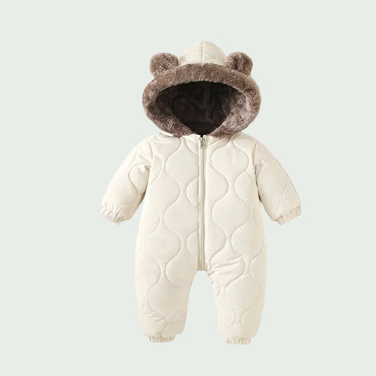 Combinaison Hiver Bébé en Polaire Beige – Tenue Chaude à Capuche pour Nouveau-Né