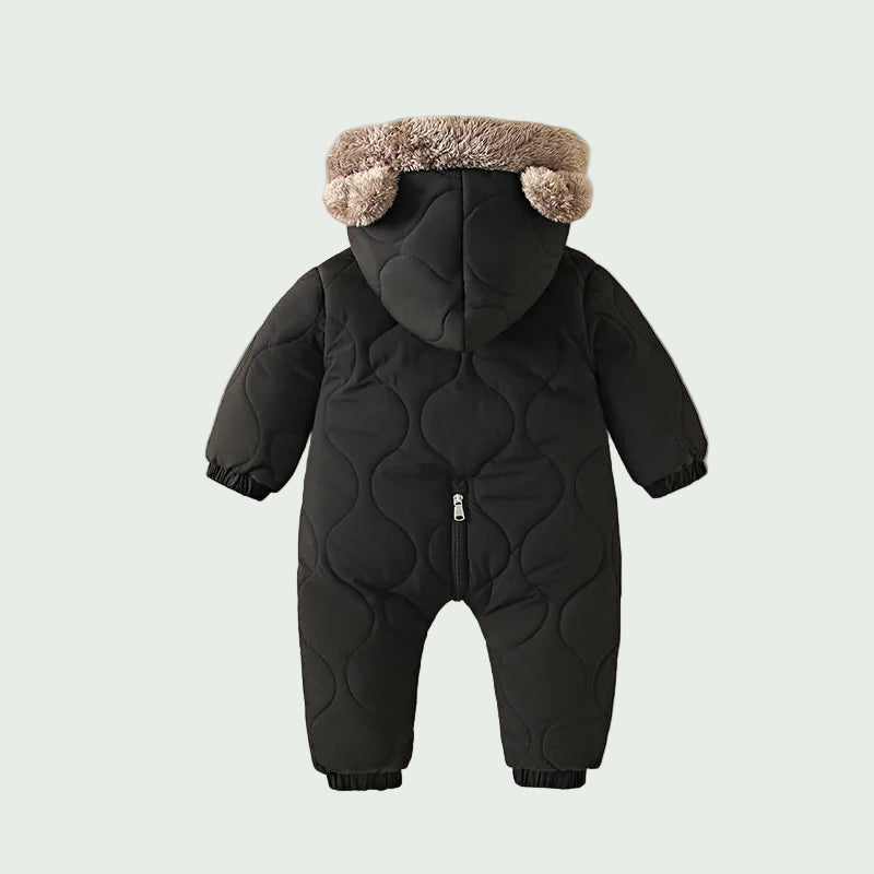 Combinaison Hiver Bébé en Polaire Noire – Tenue Chaude à Capuche pour Nouveau-Né