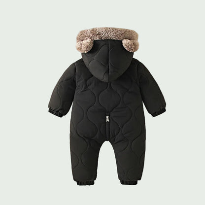 Combinaison Hiver Bébé en Polaire Noire – Tenue Chaude à Capuche pour Nouveau-Né