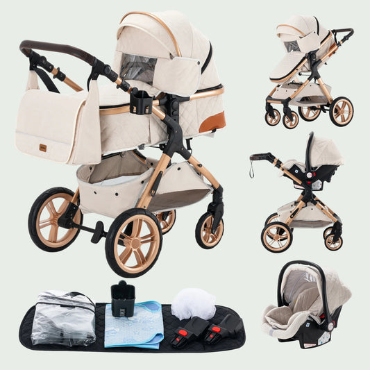 Poussette 3 en 1 Bébé – Landau de Voyage Portable, Pliage Facile, Cadre Aluminium