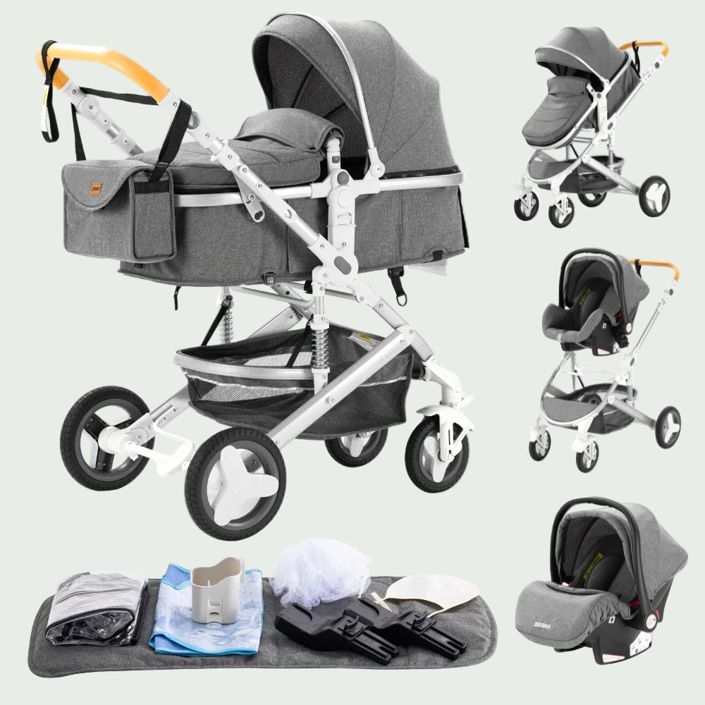 Poussette 3 en 1 Bébé – Landau de Voyage Portable, Pliage Facile, Cadre Aluminium