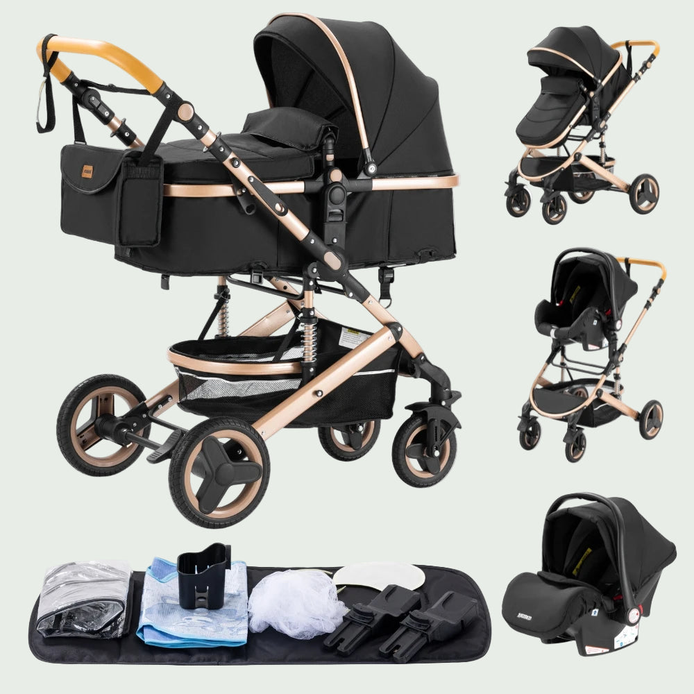 Poussette 3 en 1 Bébé – Landau de Voyage Portable, Pliage Facile, Cadre Aluminium