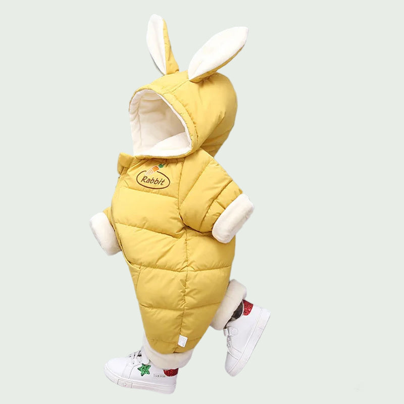 Combinaison Hiver Bébé Mauve – Combinaison Chaude en Velours avec Capuche Lapin, Garçon & Fille