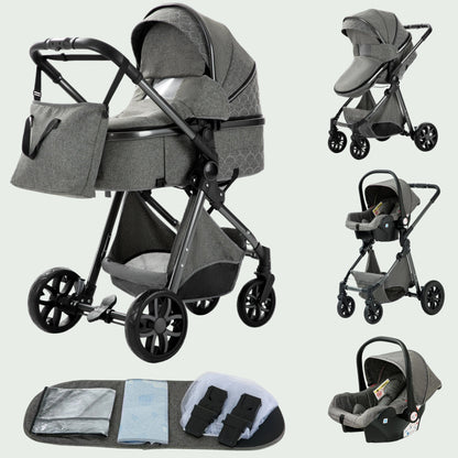 Poussette 3 en 1 Bébé – Landau de Voyage Portable, Pliage Facile, Cadre Aluminium