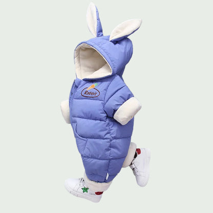 Combinaison Hiver Bébé Mauve – Combinaison Chaude en Velours avec Capuche Lapin, Garçon & Fille