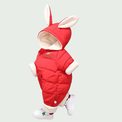 Combinaison Hiver Bébé Mauve – Combinaison Chaude en Velours avec Capuche Lapin, Garçon & Fille