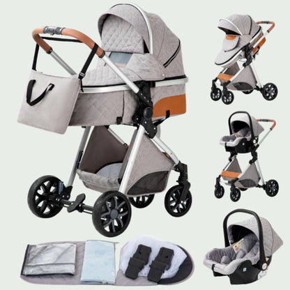 Poussette 3 en 1 Bébé – Landau de Voyage Portable, Pliage Facile, Cadre Aluminium