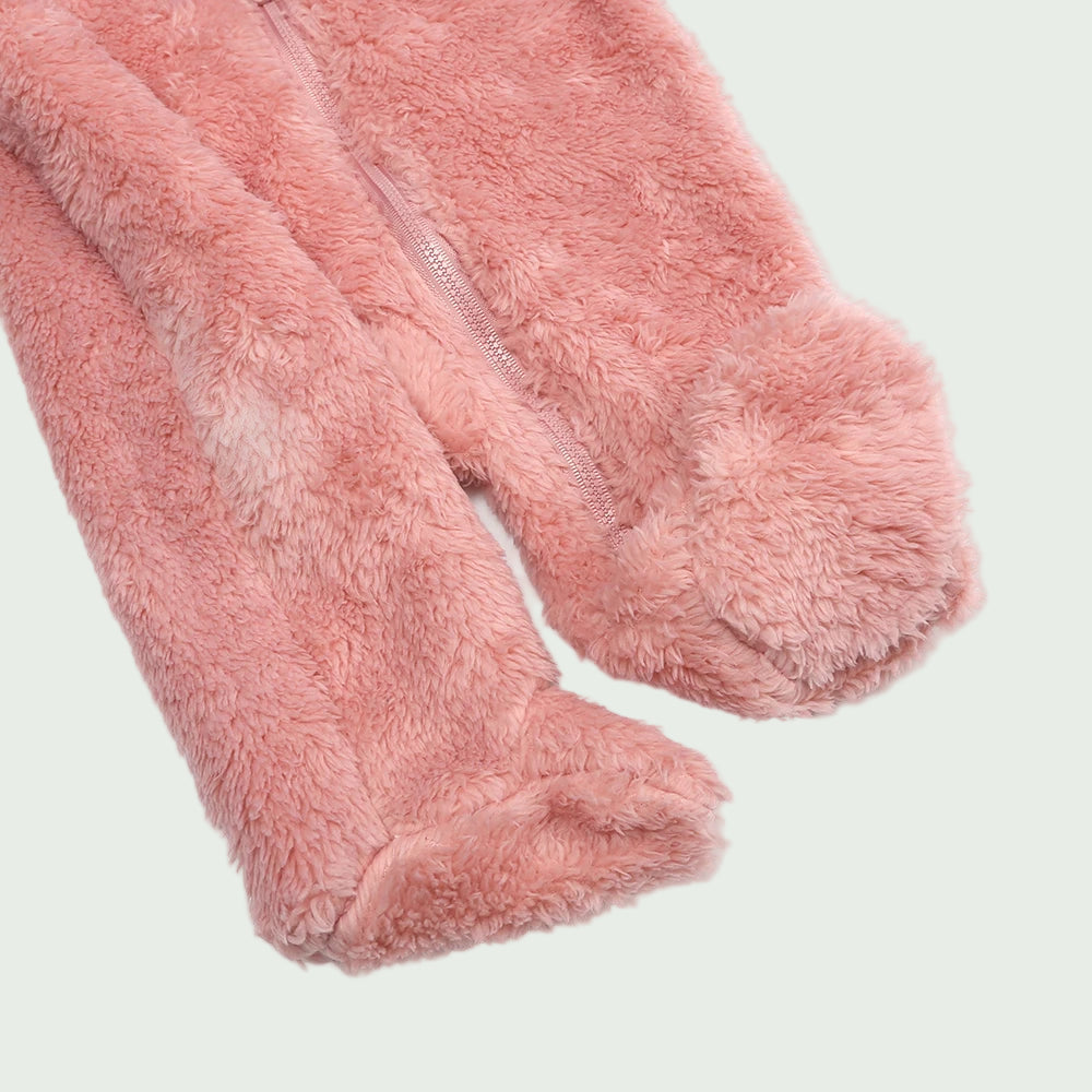 Combinaison Hiver Bébé en Polaire Beige  – À Capuche, Ultra Douce, Avec Fermeture Éclair