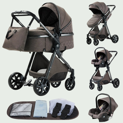 Poussette 3 en 1 Bébé – Landau de Voyage Portable, Pliage Facile, Cadre Aluminium