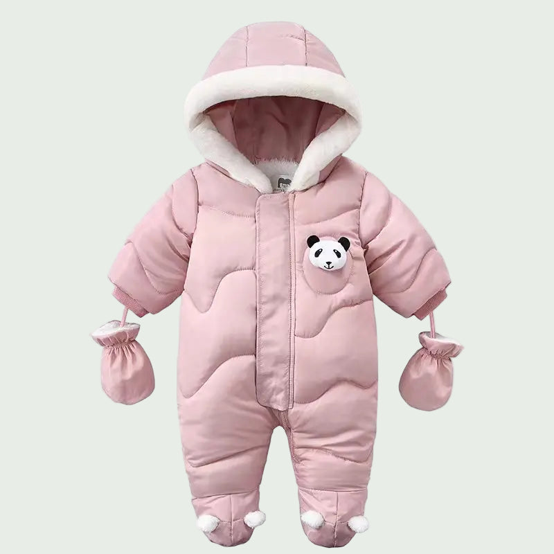 Combinaison Hiver Bébé en Velours Grise – Motif Ours Cartoon au Dos, Ultra Chaude pour Garçons & Filles