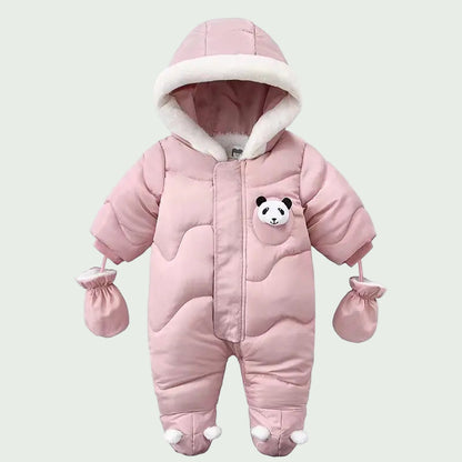 Combinaison Hiver Bébé en Velours Grise – Motif Ours Cartoon au Dos, Ultra Chaude pour Garçons & Filles