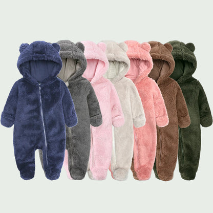 Combinaison Hiver Bébé en Polaire Beige  – À Capuche, Ultra Douce, Avec Fermeture Éclair