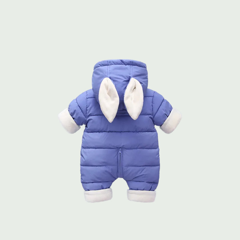 Combinaison Hiver Bébé Mauve – Combinaison Chaude en Velours avec Capuche Lapin, Garçon & Fille