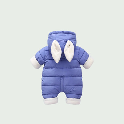 Combinaison Hiver Bébé Mauve – Combinaison Chaude en Velours avec Capuche Lapin, Garçon & Fille