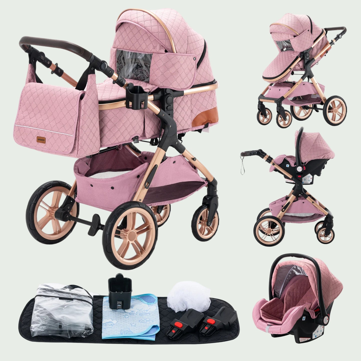 Poussette 3 en 1 Bébé – Landau de Voyage Portable, Pliage Facile, Cadre Aluminium