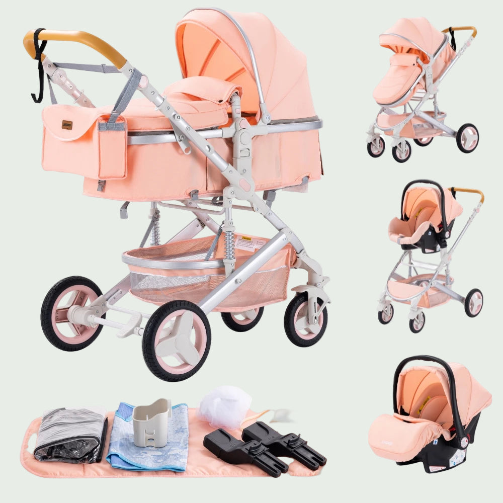 Poussette 3 en 1 Bébé – Landau de Voyage Portable, Pliage Facile, Cadre Aluminium