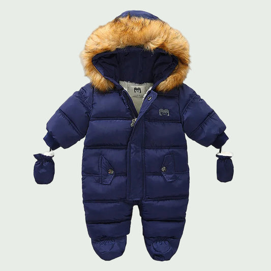 Combinaison Hiver Bébé en Velours Chaud Bleue – À Capuche, 0 à 2 Ans, Garçon & Fille