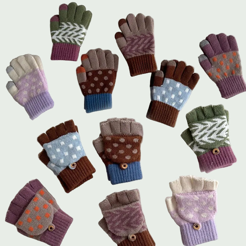 Gants Hiver pour Enfants 3–8 ans – Tricot Chaud, Cinq Doigts ou Demi-Doigts
