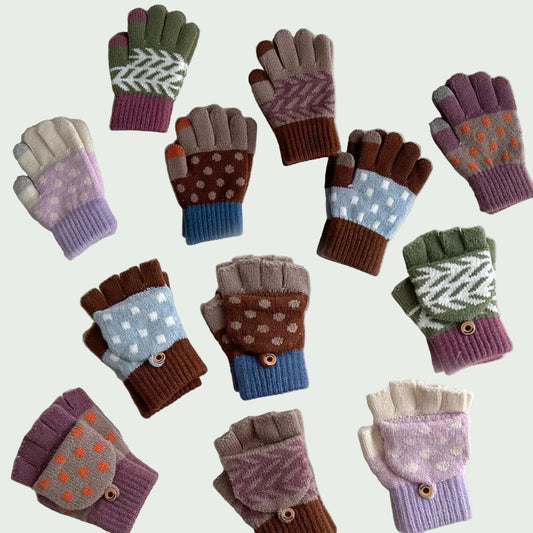 Gants Hiver pour Enfants 3–8 ans – Tricot Chaud, Cinq Doigts ou Demi-Doigts