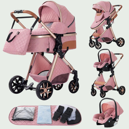 Poussette 3 en 1 Bébé – Landau de Voyage Portable, Pliage Facile, Cadre Aluminium