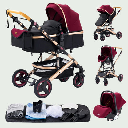 Poussette 3 en 1 Bébé – Landau de Voyage Portable, Pliage Facile, Cadre Aluminium