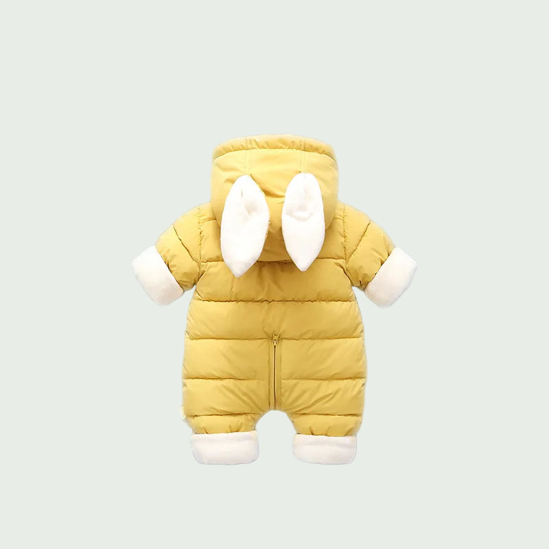 Combinaison Hiver Bébé Mauve – Combinaison Chaude en Velours avec Capuche Lapin, Garçon & Fille