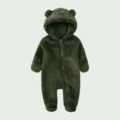 Combinaison Hiver Bébé en Polaire Beige  – À Capuche, Ultra Douce, Avec Fermeture Éclair