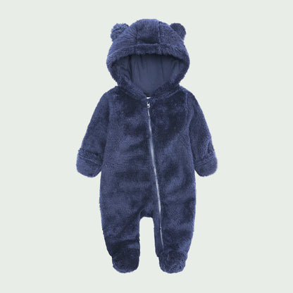 Combinaison Hiver Bébé en Polaire Beige  – À Capuche, Ultra Douce, Avec Fermeture Éclair