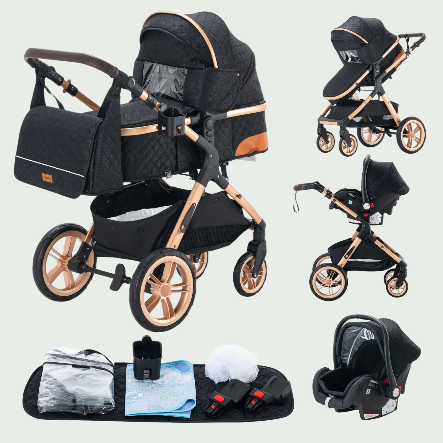 Poussette 3 en 1 Bébé – Landau de Voyage Portable, Pliage Facile, Cadre Aluminium