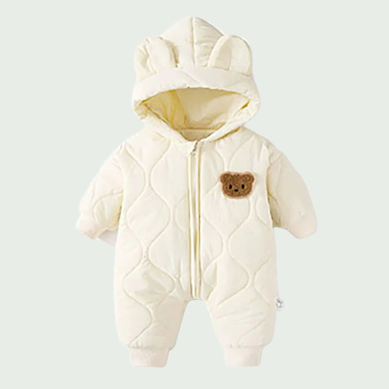 Combinaison Hiver Bébé Doublée Fourrure Verte – Motif Ourson, Chaude & Douce pour Garçon et Fille