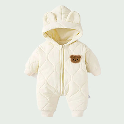 Combinaison Hiver Bébé Doublée Fourrure Verte – Motif Ourson, Chaude & Douce pour Garçon et Fille