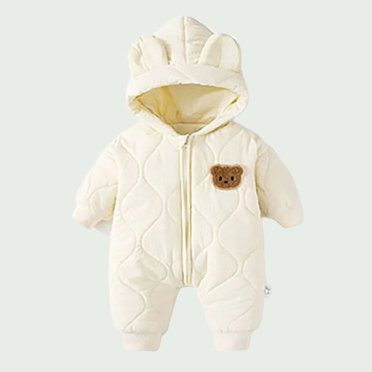 Combinaison Hiver Bébé Doublée Fourrure Beige – Motif Ourson, Chaude & Douce pour Garçon et Fille