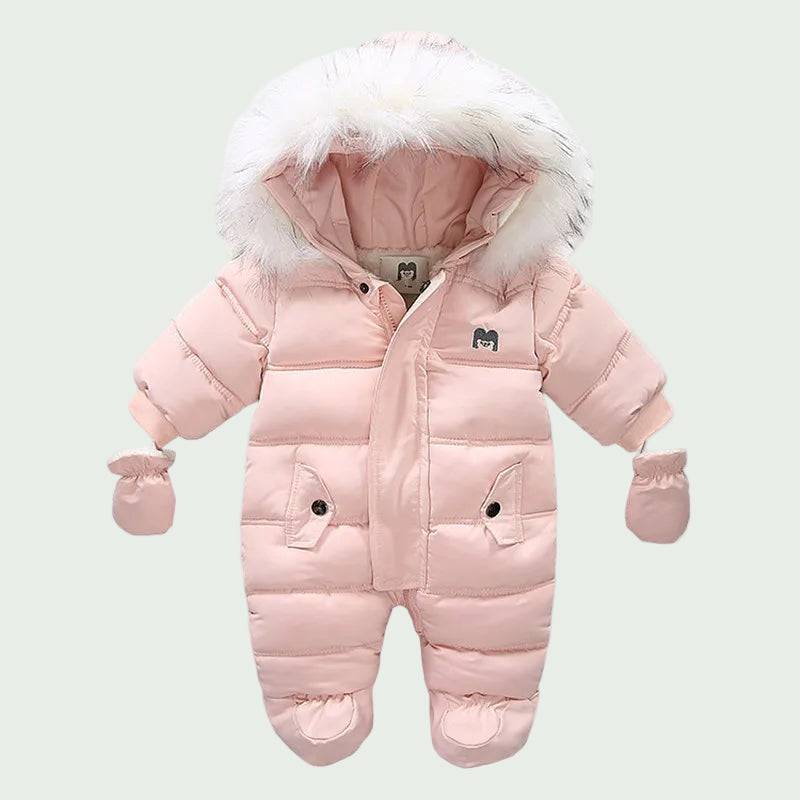 Combinaison Hiver Bébé en Velours Chaud Rose – À Capuche, 0 à 2 Ans, Garçon & Fille