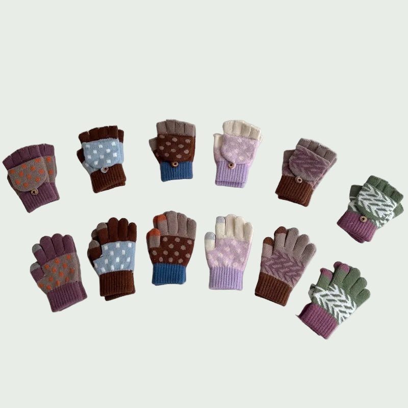 Gants Hiver pour Enfants 3–8 ans – Tricot Chaud, Cinq Doigts ou Demi-Doigts
