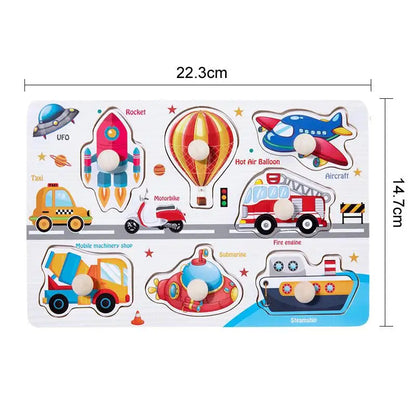 Puzzles à Saisir Montessori en Bois – Animaux, Véhicules & Fruits – Jouets Éducatifs 3D