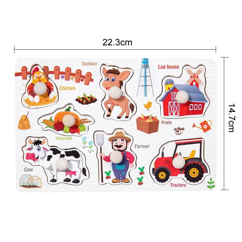 Puzzles à Saisir Montessori en Bois – Animaux, Véhicules & Fruits – Jouets Éducatifs 3D