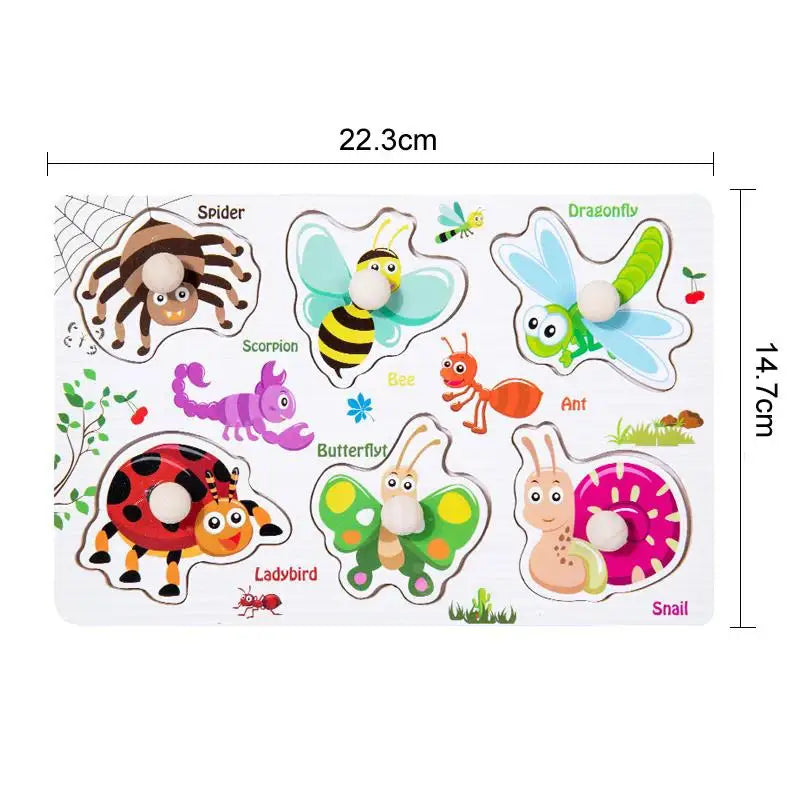 Puzzles à Saisir Montessori en Bois – Animaux, Véhicules & Fruits – Jouets Éducatifs 3D