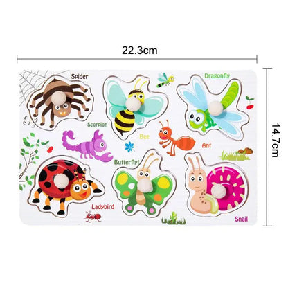 Puzzles à Saisir Montessori en Bois – Animaux, Véhicules & Fruits – Jouets Éducatifs 3D