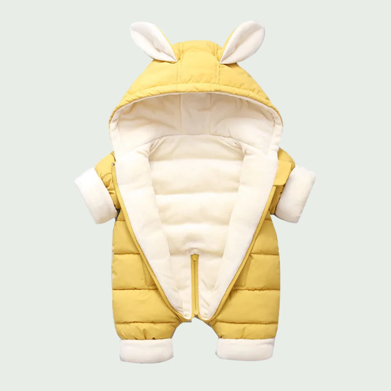 Combinaison Hiver Bébé Mauve – Combinaison Chaude en Velours avec Capuche Lapin, Garçon & Fille