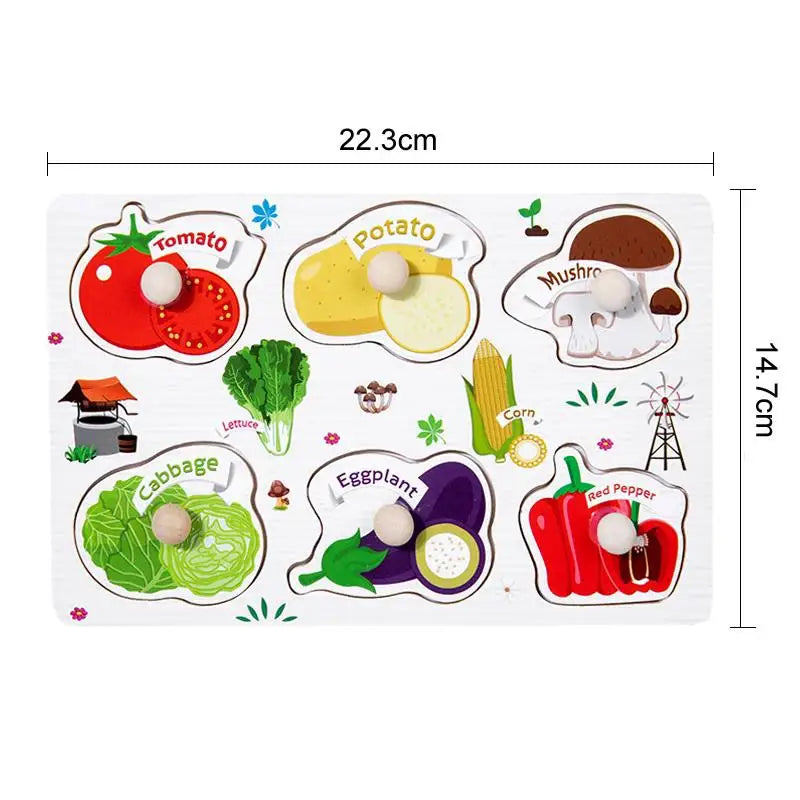Puzzles à Saisir Montessori en Bois – Animaux, Véhicules & Fruits – Jouets Éducatifs 3D
