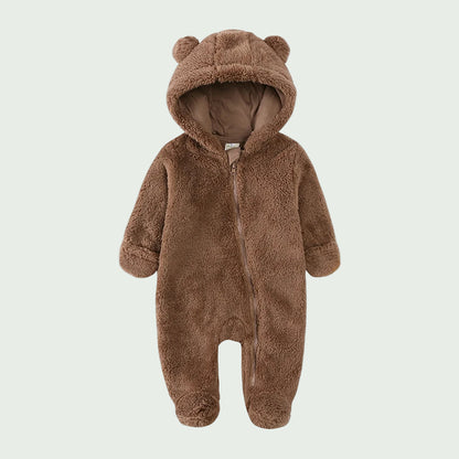 Combinaison Hiver Bébé en Polaire Beige  – À Capuche, Ultra Douce, Avec Fermeture Éclair