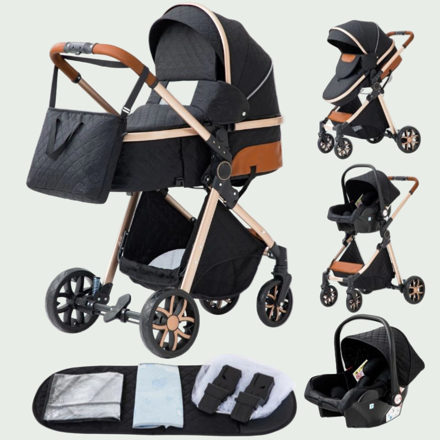 Poussette 3 en 1 Bébé – Landau de Voyage Portable, Pliage Facile, Cadre Aluminium