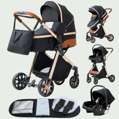Poussette 3 en 1 Bébé – Landau de Voyage Portable, Pliage Facile, Cadre Aluminium