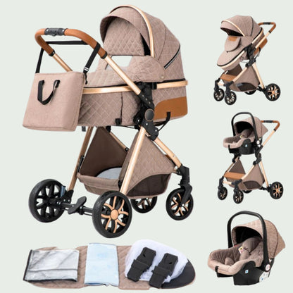 Poussette 3 en 1 Bébé – Landau de Voyage Portable, Pliage Facile, Cadre Aluminium