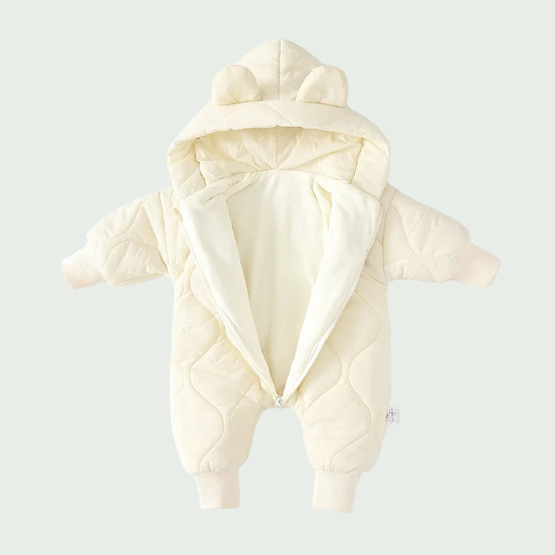 Combinaison Hiver Bébé Doublée Fourrure Verte – Motif Ourson, Chaude & Douce pour Garçon et Fille