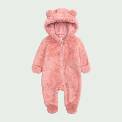 Combinaison Hiver Bébé en Polaire Beige  – À Capuche, Ultra Douce, Avec Fermeture Éclair
