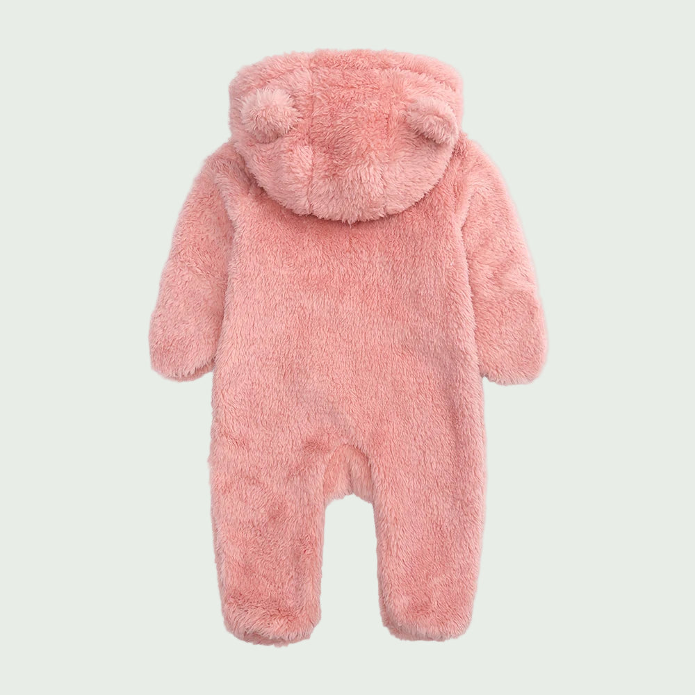 Combinaison Hiver Bébé en Polaire Beige  – À Capuche, Ultra Douce, Avec Fermeture Éclair